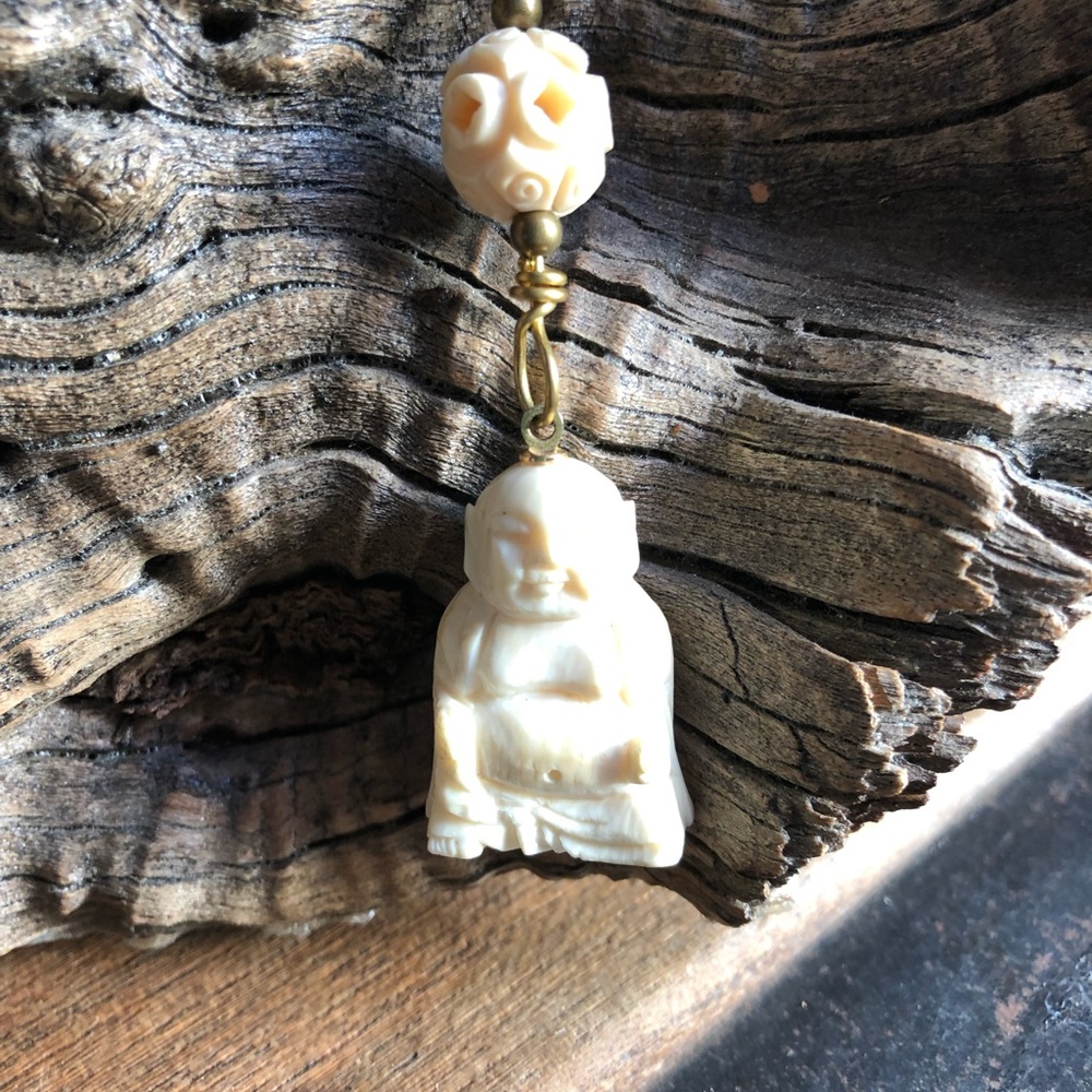 Hand carved vintage bone Buddha pendant necklace